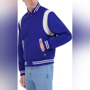 Hudson Jeans Blue and White Men's Wool Blend Varsity Bonber Jacket